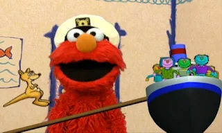 Elmo has a question. how many friends can fit on a boat. Elmo counts, there fits 9 friends and one Kangaru in a boat. Sesame Street Elmo's World Friends Elmo’s question