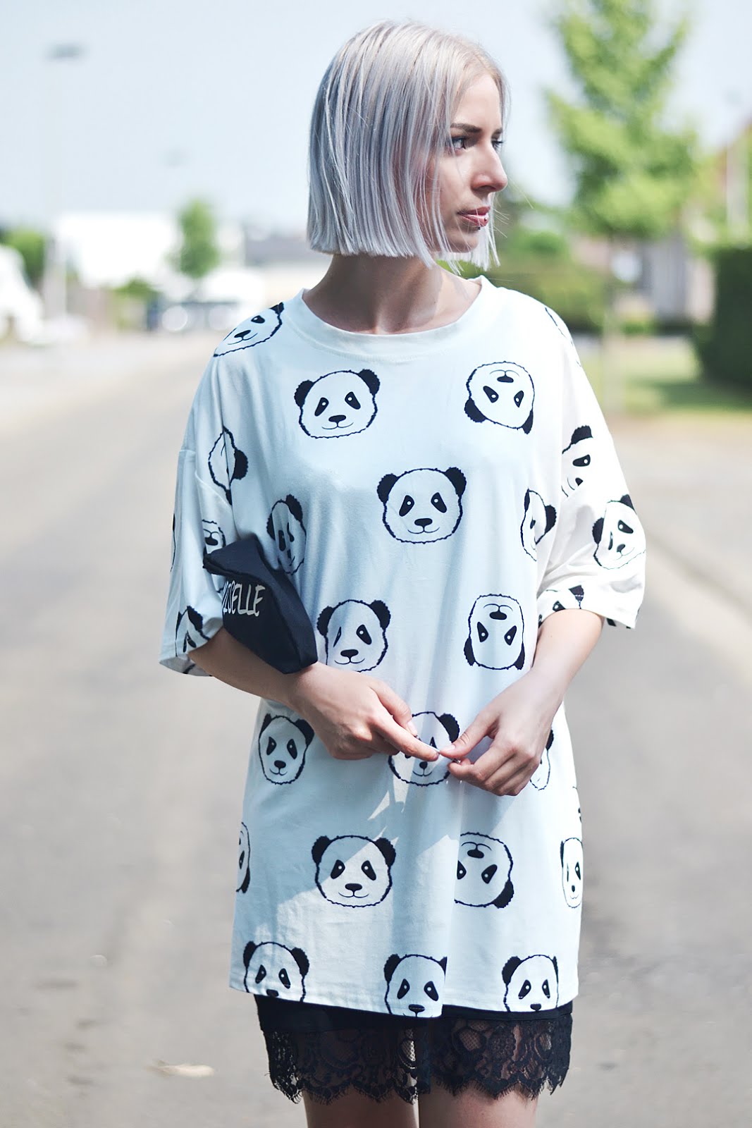 Panda, t-shirt dress, black and white, lace dress, pony hair slip on, zara, sheinside, minimal