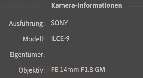 Техническая информация о фотографии, сделанной с помощью объектива Sony FE 14mm f/1.8 GM