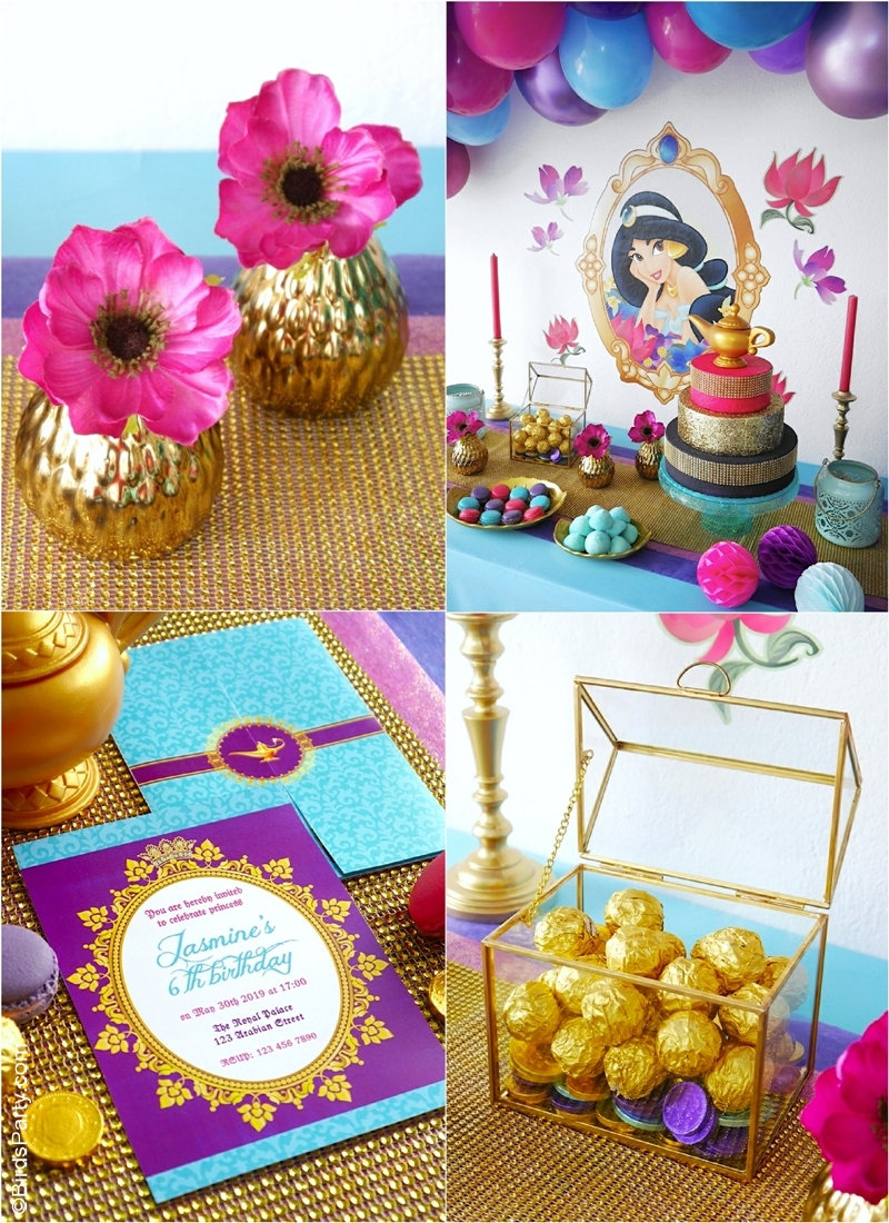 Princess Jasmine Birthday Party Ideas - DIY decorations, desserts table ideas, party favors, printables and more on this Aladdin inspired party theme! by BirdsParty.com @birdsparty #aladdin #aladdinparty #aladdinbirthday #princessjasmine #princessjasmineparty #princessjasminebirthday