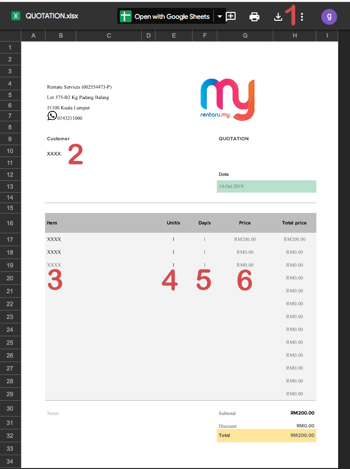 Gear Rental Sewa Kamera Self Quotation / Invoice