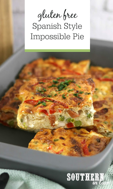 Easy Gluten Free Spanish Impossible Pie Recipe with Chorizo, Feta, Red Capsicum, Onions and Peas - Healthy Meal Prep Recipes and Lunch Ideas