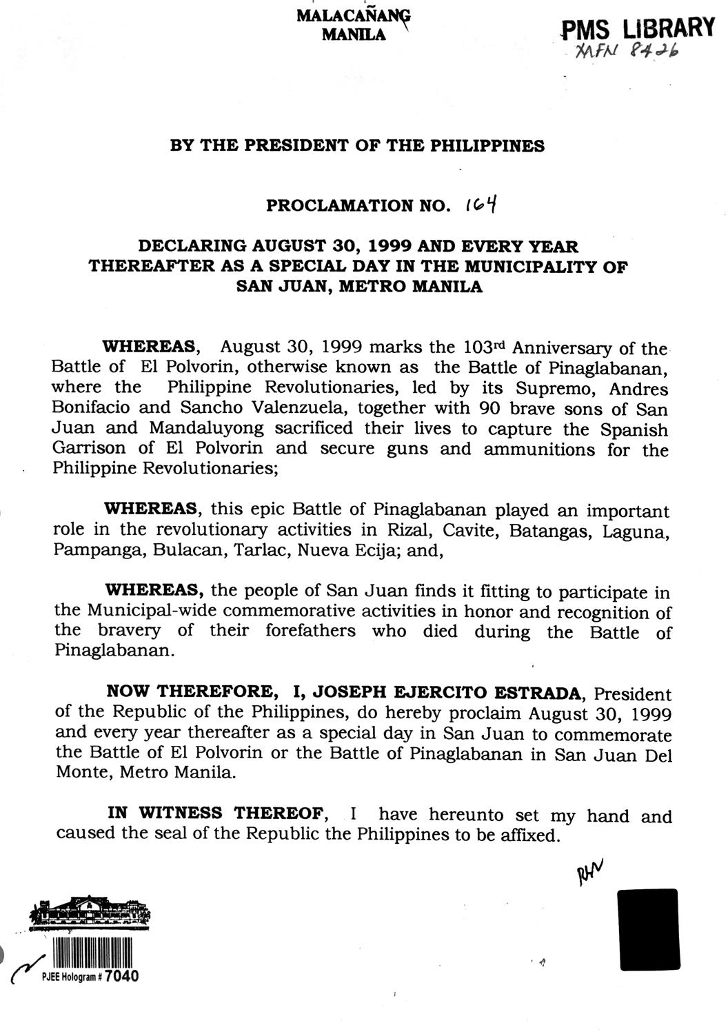 Philippine Holidays Special Day in San Juan, Metro Manila every 30th