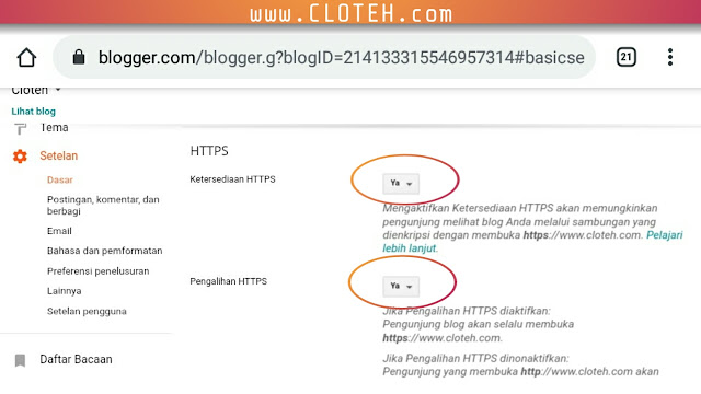 Mengaktifkan HTTPS pada domain baru Blogger
