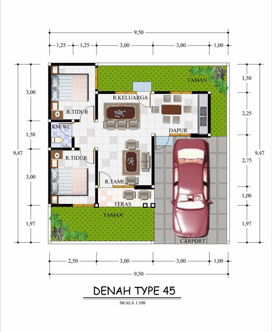 Kumpulan Denah Rumah Minimalis Tipe 45 - Desain Denah 