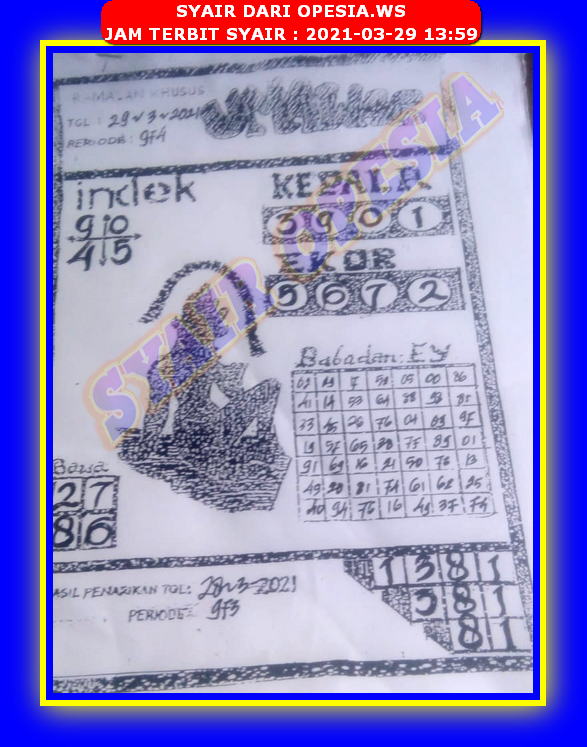 39 Syair opesia hk 29 april 2021