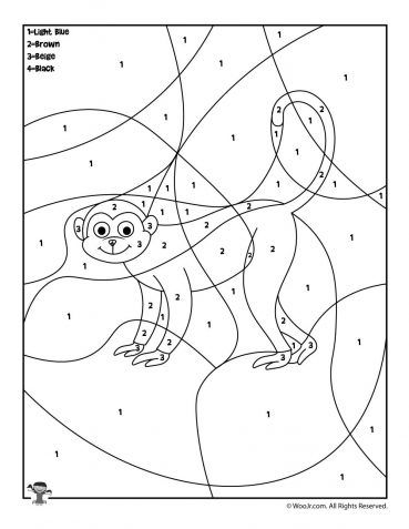 Hình cho bé tô màu theo số chủ đề con khỉ đuôi dài
