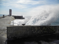3-days in Porto - Water crashing over a breakwall near Foz outside Porto, Portugal