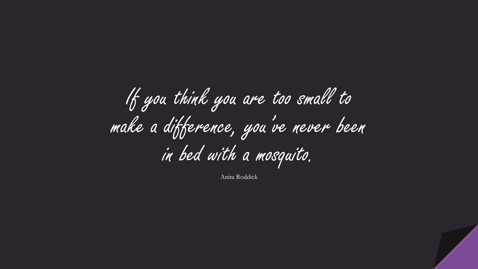 If you think you are too small to make a difference, you’ve never been in bed with a mosquito. (Anita Roddick);  #InspirationalQuotes