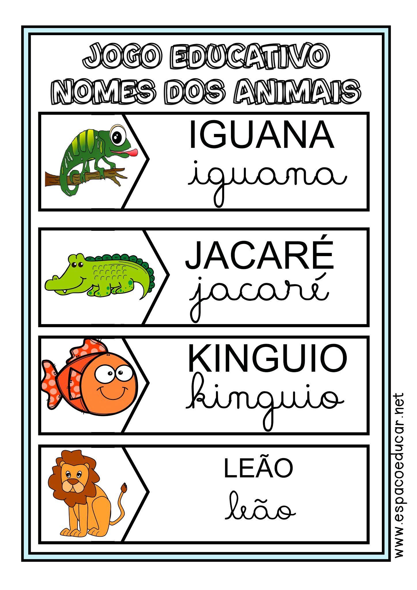 Jogo Educativo Para Imprimir: Nomes de Animais - Atividades Escolares Grátis, Palavras Cru…