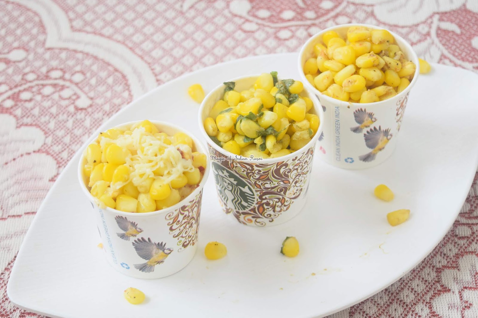 Corn in Cup - 3 flavours - Butter Masala, Minty Pani Puri, Cheese & Herbs - बटर कॉर्न, पानी पूरी कॉर्न और चीज़ हर्ब्स कॉर्न रेसिपी - Priya R Sweet - Magic of Indian Rasoi