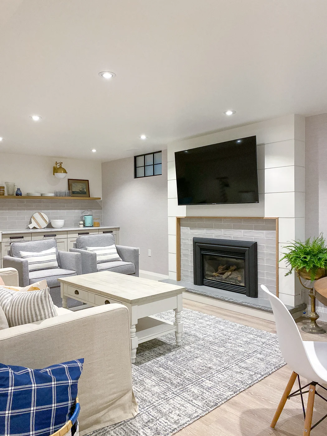 white basement, bright basement, nautical basement, coastal basement