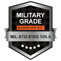 Military Grade MIL-STD-810G 502-6 - Blowing Rain Waterproof Test.  All Xenarc Technologies 7" to 18" touchscreen display monitors are Military Tested for Water.