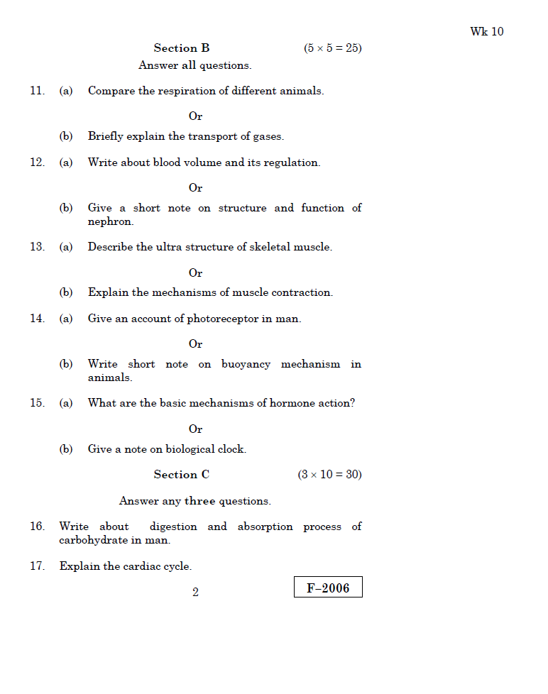 Alagappa University M.Sc.Zoology ANIMAL PHYSIOLOGY APRIL 2019 Question