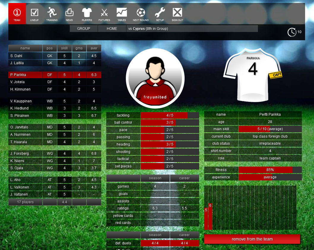 Soccer / football manager games National team football manager game