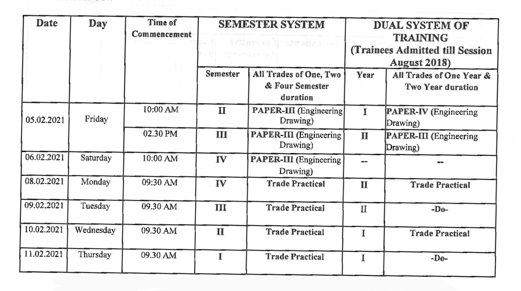 ITI EXAM DATE SHEET 2021 DOWNLOAD NCVT / SCVT
