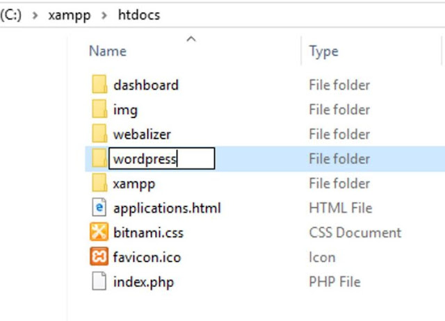 Folder wordpress di dalam Folder htdoc di Xampp