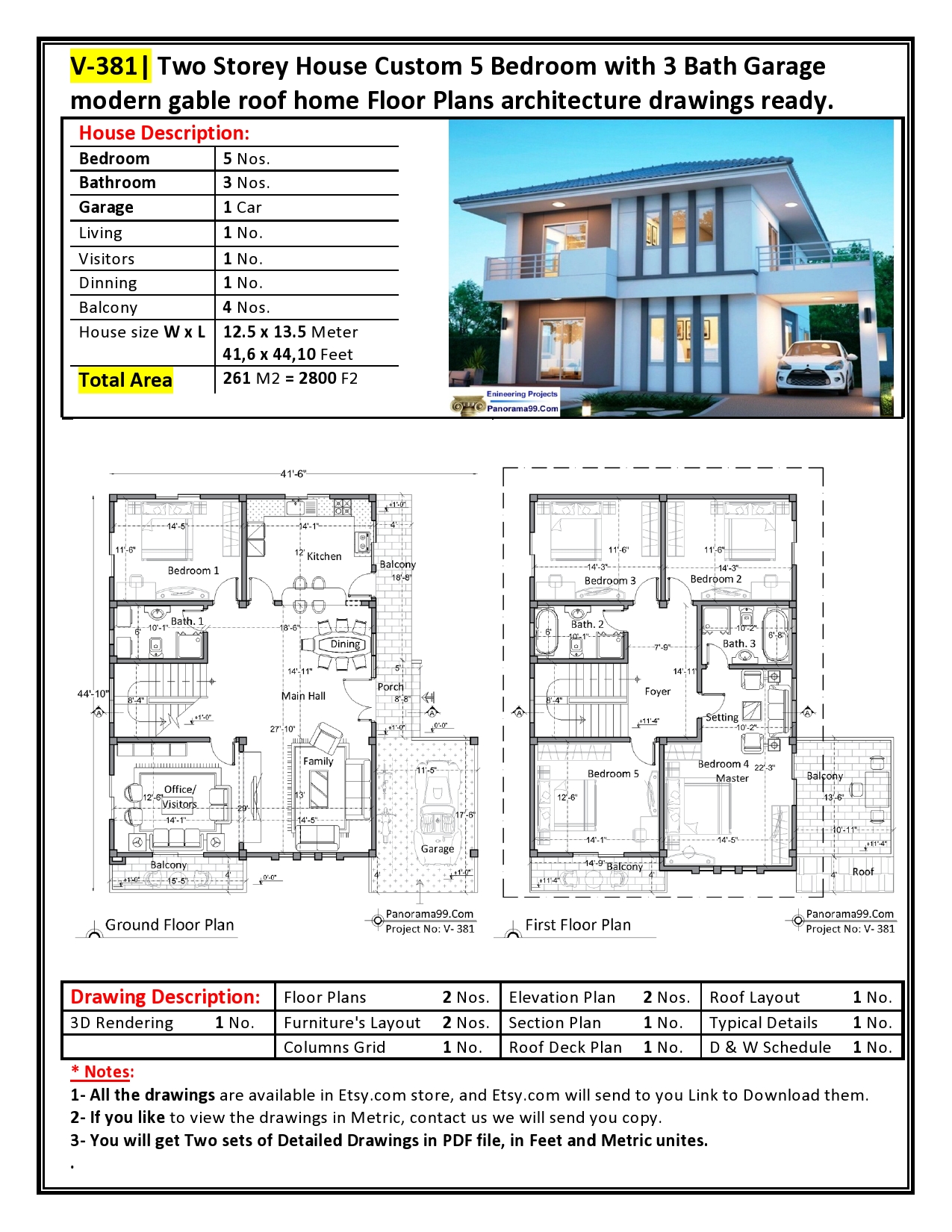 V387 Modern House Plans eBook in PDF file Bungalow