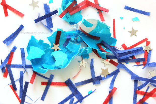 fun spilled confetti out of broke cascarones for 4th of july kids craft 