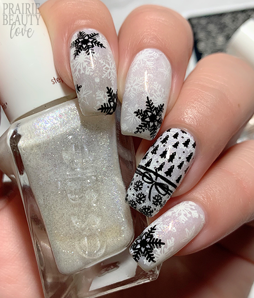 CHRISTMAS NAIL ART Modern Black & White Gift Wrap Nails Prairie Beauty