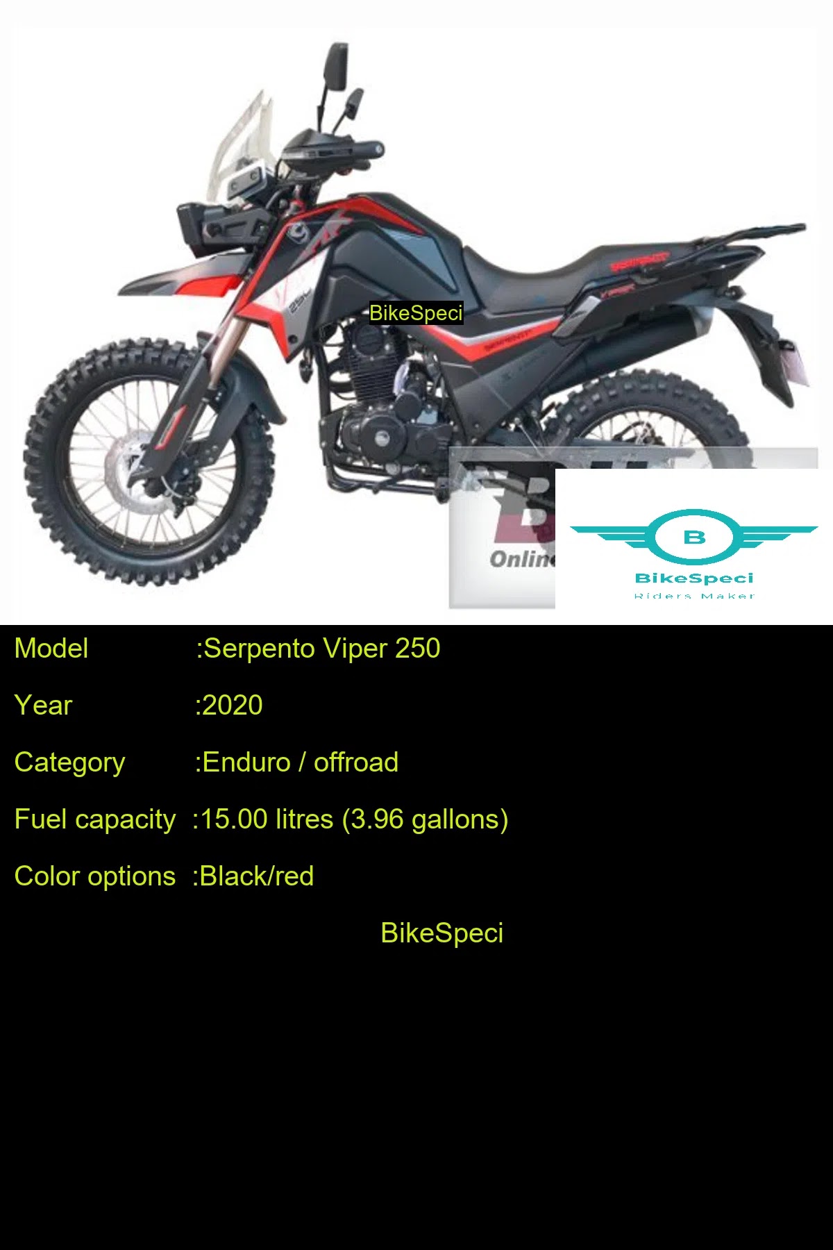 Serpento Viper 250 Price, Photos, Millage, Speed, Colours etc