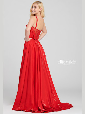 Ellie Wilde A-line Red Color Prom Dress backside