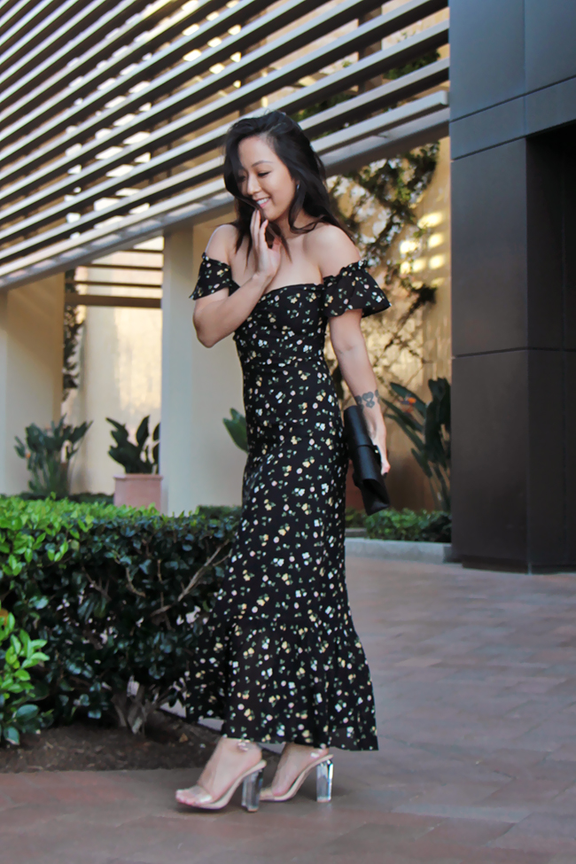 NIGHT OUT FIT | Reformation Venezia Butterfly Midi Dress and Static ...
