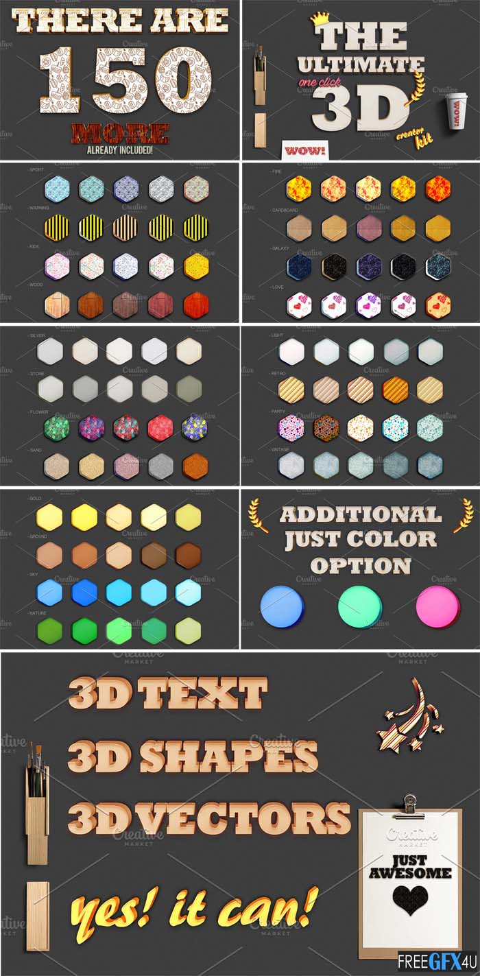CreativeMarket - Mega Bundle 250+ 3D Text Styles Mega Bundle 250+ 3D Text Styles