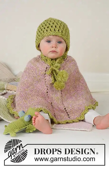 Poncho de niña Little Sprout tejido a crochet y dos agujas