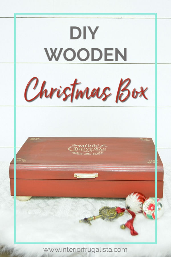 How to turn an old wooden flatware box into a festive red Christmas Box with time-worn patina. #christmasboxideas #silverwarechestrepurposed #flatwarechestmakeover
