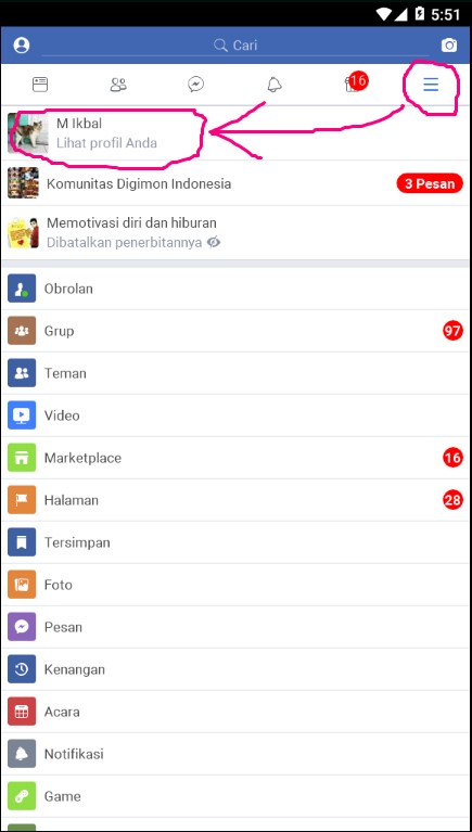Cara Masuk Halaman Profile Facebook Melalui Smartphone.
