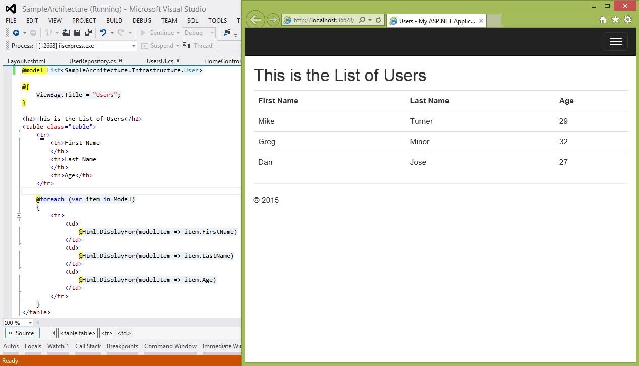Onion architecture with MVC using repository pattern