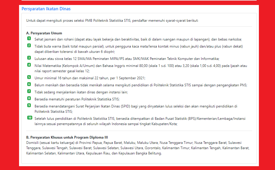Jadwal Syarat Pendaftaran Cpns Politeknik Statistika Stis Sekolah Kedinasan Tahun 2021 Info Pendidikan Terbaru