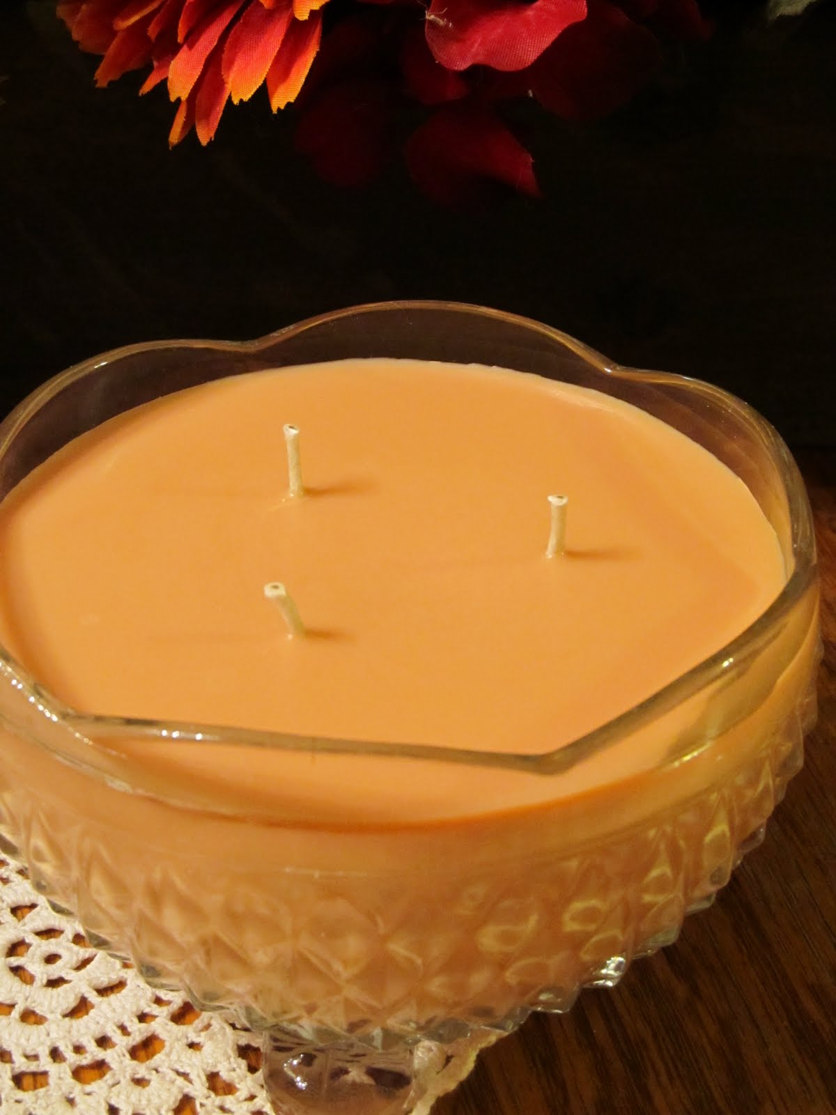 Candles at Hospitality Lane Orange Clove in a Vintage Glass Footed Bowl