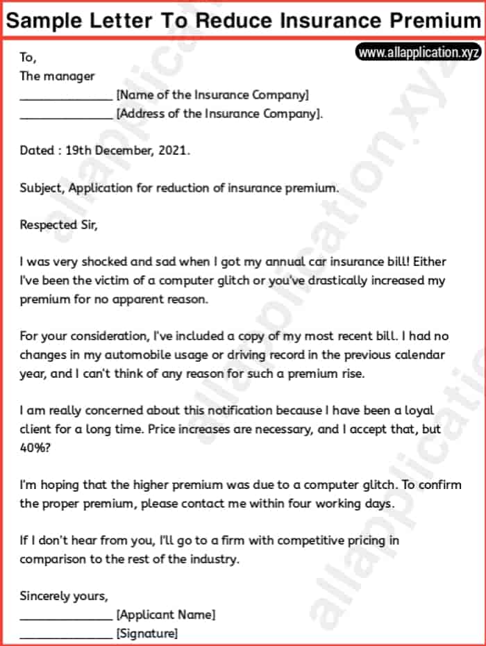 Sample Letter To Reduce Insurance Premium