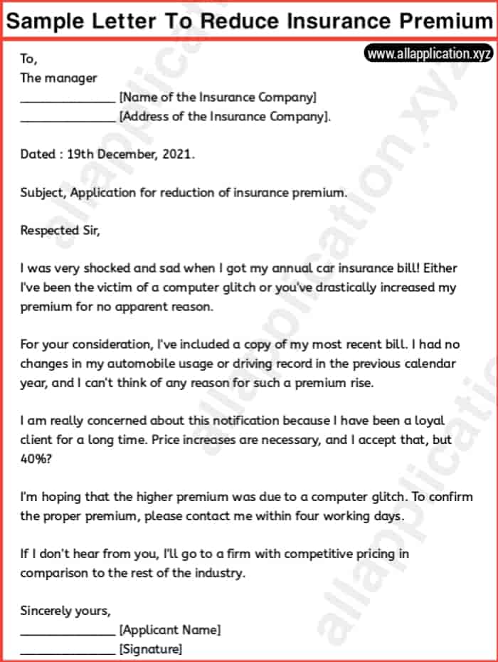 Sample Letter To Reduce Insurance Premium (2021).