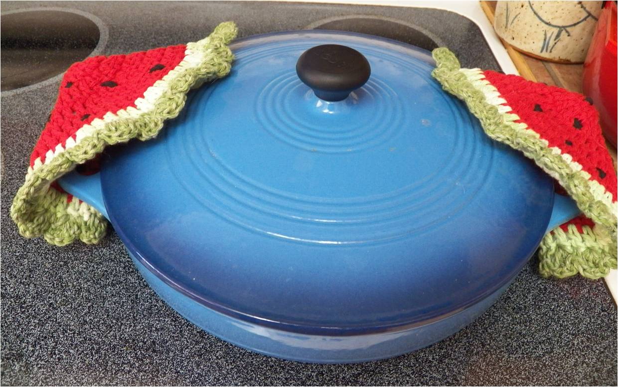 Art Threads Monday Project Crocheted Watermelon Potholder and Trivet