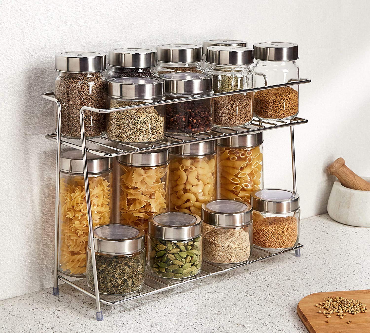 Spice Rack Stainless Steel 2 Layer Corner Stand Kitchen Bathroom