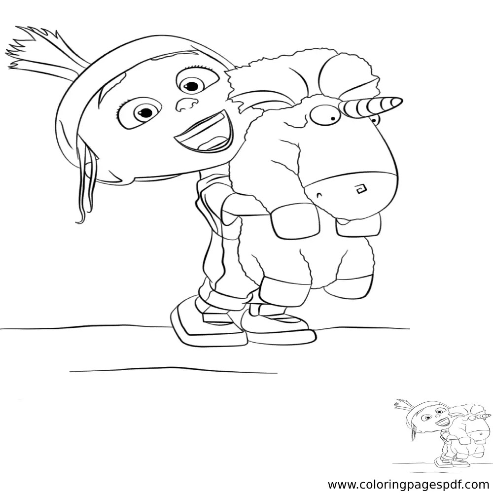 Coloring Page Of A Girl Carrying A Stuffed Unicorn