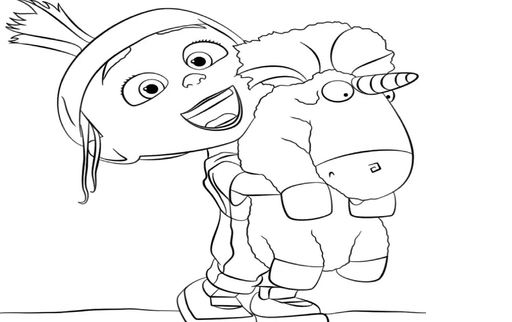 Coloring Page Of A Girl Carrying A Stuffed Unicorn