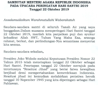 Sambutan Pembina Upacara Hari Santri 2019