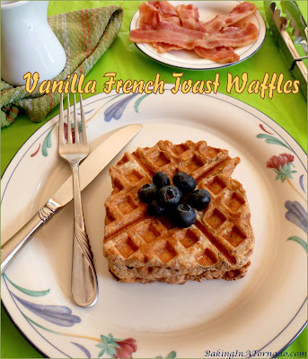 Vanilla French Toast Waffles are a combination of two breakfast treats, but these versatile waffles can be breakfast, brunch, lunch or even dessert. | Recipe developed by www.BakingInATornado.com | #recipe #breakfast