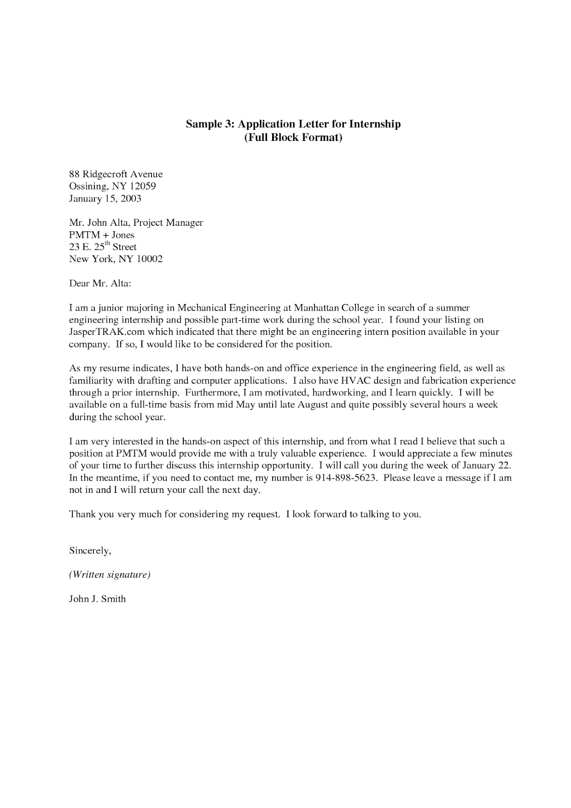 Sample Cover Letter For Students Applying For An Internship Sample Cover Letter For Students Applying For An Internship