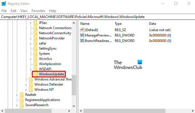 Désactiver les paramètres du programme Windows Insider