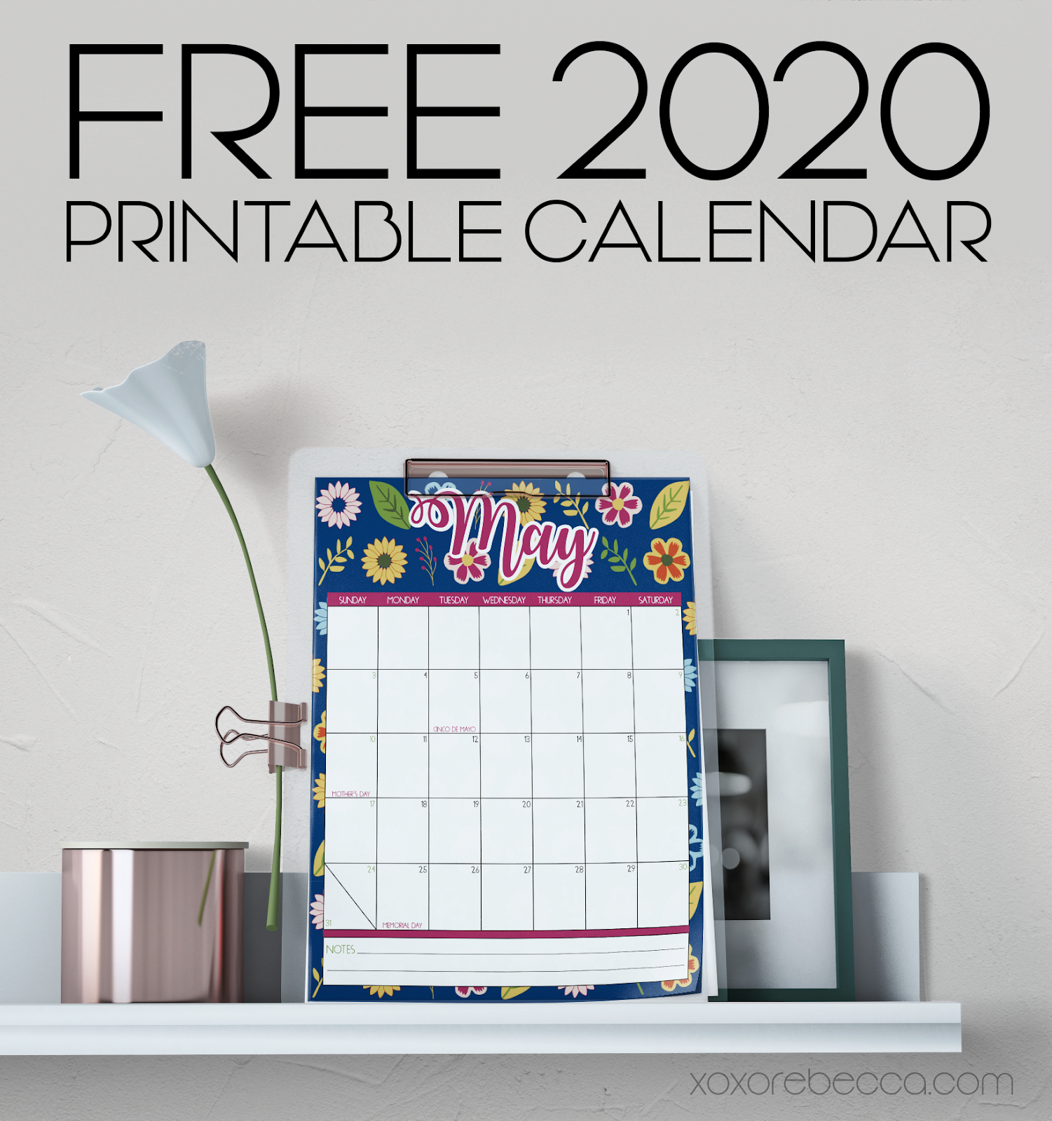 Free Printable 2020 Calendar from xoxo Rebecca