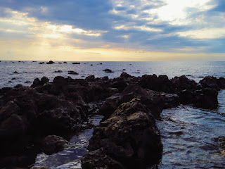 Beautiful Dusk Light On The Sea Of Tropical Rocky Beach View At The Village Umeanyar North Bali Indonesia