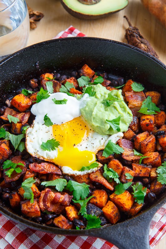 Chipotle Sweet Potato and Black Bean Hash with Guacamole Recipe on