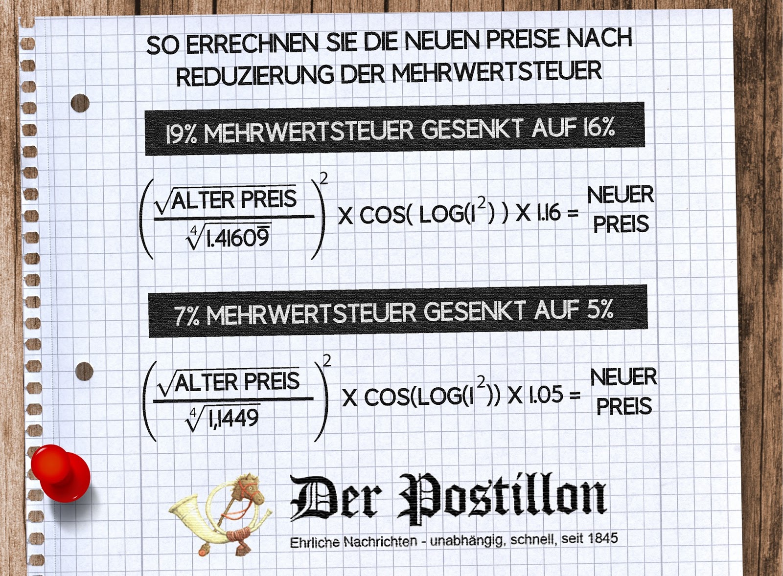 Der Postillon Mehrwertsteuersenkung Mit Dieser Formel Konnen Sie Alte Preise Ganz Einfach In Neue Umrechnen