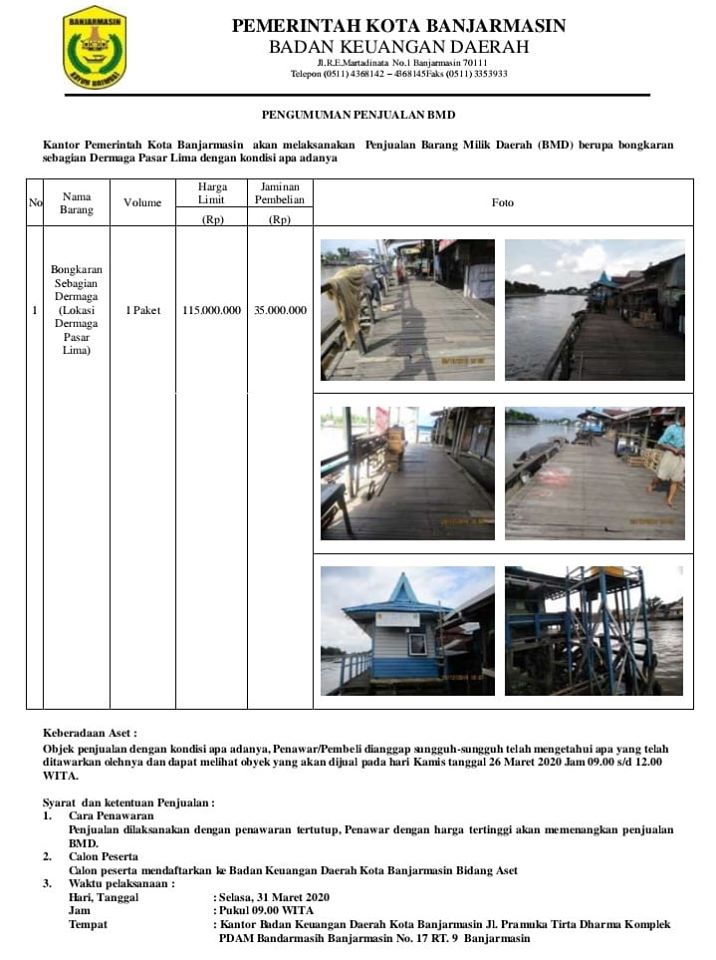 Pengumuman Penjualan Barang Milik Daerah Bmd Pemerintah Kota Banjarmasin Dinas Komunikasi Informatika Dan Statistik