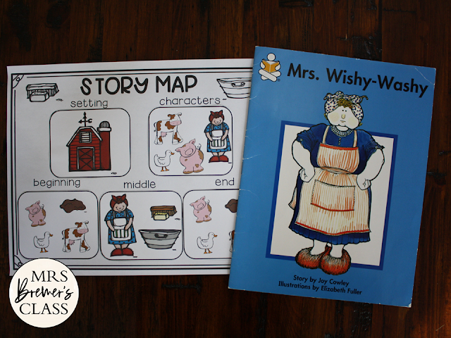 Mrs Wishy Washy book study activities unit with Common Core aligned literacy companion activities and a class book for Kindergarten and First Grade